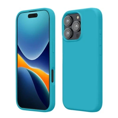 Abbildung von kwmobile Hülle kompatibel mit iPhone 16 Pro Silikon Handy Case Handyhülle weiche Oberfläche kabelloses Laden Cool Glacier