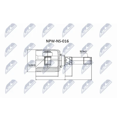 Abbildung von NTY NPW NS 016 Gelenksatz getriebeseitig, Vorderachse links NISSAN: Qashqai / Qashqai+2 I, X Trail, RENAULT: Koleos I