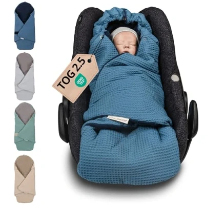 Abbildung von Einschlagdecke für die Babyschale und Autositz, Floral Grün, TOG Wert 2,5, ULLENBOOM ®, Design: Blau Optimal Frühling, Herbst, Winter Made in EU