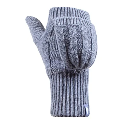 Abbildung von HEAT HOLDERS Damen Thermo Fingerlose Handschuhe mit Fäustlinge Kappe Winter Plüsch Fleecefutter (Einheitsgröße, Dusky Blau)