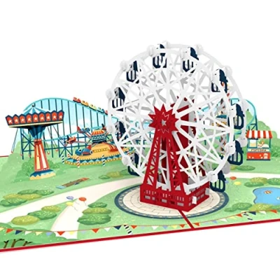 Abbildung von papercrush® Pop Up Karte Freizeitpark mit Riesenrad 3D Geburtstagskarte für Kinder Achterbahn, Städtetrip Gutschein Wien (Wiener Prater), Geldgeschenk oder Vergnügungspark
