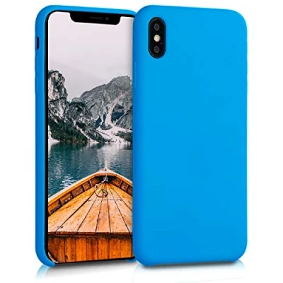 Abbildung von kwmobile Hülle kompatibel mit Apple iPhone XS Max Silikon Handy Case Handyhülle weiche Oberfläche kabelloses Laden Strahlend Blau