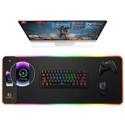 Abbildung von Gimars Upgrade RGB Mauspad mit 15W kabelloser Schnellladung, großem LED Gaming Mauspad, 10 Farben Licht, glatter Oberfläche, rutschfest für Gaming, Schreibtische, PC und Büro