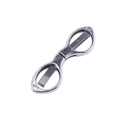 Abbildung von Mini Faltschere Edelstahl Cutter mit Schlüsselring Loch Glassess Shaped Schere für Reise/Schule/Büro/Handwerk/Home/Camping/Manual Arbeiten(Silber(Blisterkartenpaket))