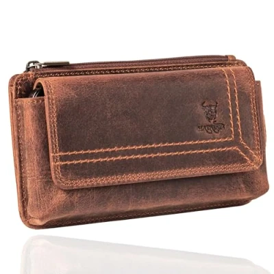 Abbildung von MATADOR Echt Leder Universal Handy Tasche Holster Gürteltasche Magnetverschluss Quer für Handys bis 6,9 Zoll inkl. Geschenk Box (Rost Braun)