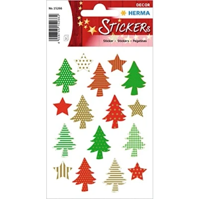 Abbildung von HERMA 15266 Aufkleber Tannenbaum, 48 Stück, Weihnachten Sticker mit Sterne Weihnachtsbaum Motiv, Kinder Etiketten für Weihnachtsdeko Geschenke Adventskalender Winter Dekoration Briefe DIY Basteln