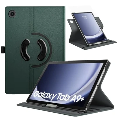 Abbildung von TiMOVO Drehbar Hülle Kompatibel mit Samsung Galaxy Tab A9+/A9 Plus 11 Zoll 2023 SM X210/X216/X218, 90 Grad Ständer Hülle, Auto Schlaf/Aufwach Schutzhülle für A9+ Tablet,Nachtgrün