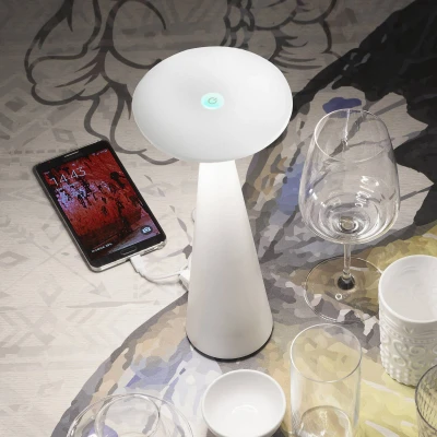 Abbildung von Zafferano, Dama Pro Lampe, Wiederaufladbare und Kabellose Tischlampe mit Touch Control, Geeignet für den Innen Außenbereich, Dimmer, 2200 3000 K, Höhe 29 cm, Farbe Weiß