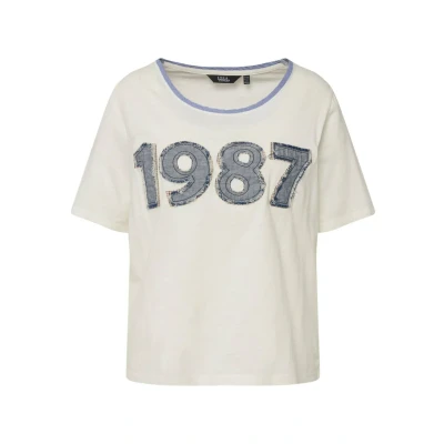 Abbildung von Ulla Popken Jeanszahlen Rundhals Halbarm Tshirt print, Damen, Größe: 46/48, Offwhite