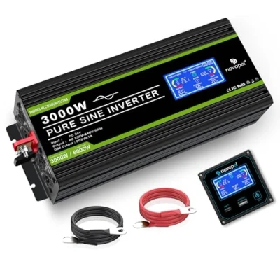 Abbildung von NOVOPAL 3000W Kfz Wechselrichter Spannungswandler 24v 230v Reiner Sinus mit LCD Display und USB Anschluss + 2AC Steckdosen Ausgang 5m Fernbedienung