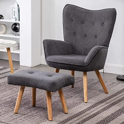 Abbildung von HollyHOME Sessel mit Hocker Wohnzimmer Relaxsessel, Ohrensessel Schlafzimmer Lounge Lesesessel Samtstoff, Dunkelgrau