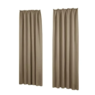 Abbildung von Deconovo Thermovorhang Gardinen mit Kräuselband Blickdicht Lärmschutz, 160x140 cm(HöhexBreite), Braun, 2er Set
