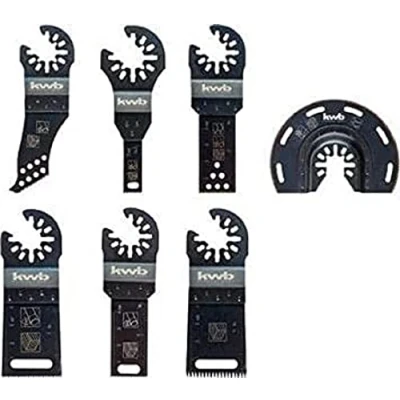 Abbildung von kwb AKKU TOP Multitool Sägeblätter Koffer Set, 7 teilig, inkl. Tauchsägeblatt, Linienschneider und halbrundem HSS Segment Sägeblatt
