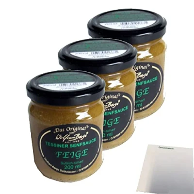 Abbildung von Wolfram Berge Tessiner Senfsauce &quot;Feige&quot; 3er Pack (3x200ml Glas) + usy Block