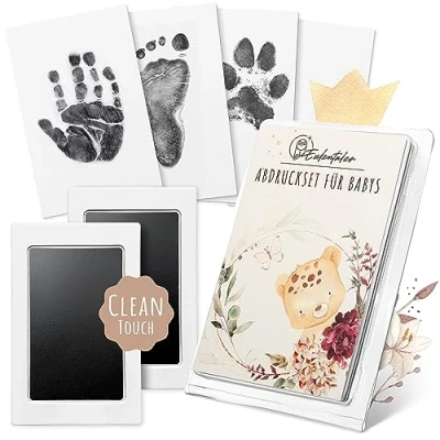 Abbildung von EULENTALER ® Das Baby Abdruckset I 0 6 Monate Von Pädagogen empfohlen Für Handabdruck, Fußabdruck &amp; Pfotenabdruck inkl. 2 Stempelkissen 4 Abdruckkarten Geschenk zur Geburt