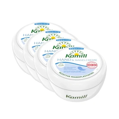 Abbildung von 4er Set Kamill Hand und Nagelcreme Sensitiv (4x250ml) parfümfrei besonders hautverträgliche Handplfege mit Bio Kamille aus kontrolliert biologischem Anbau, für Allergiker geeignet
