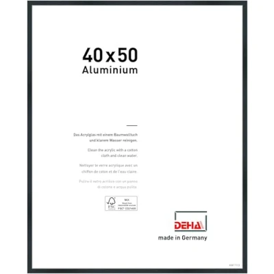 Abbildung von DEHA Design Bilderrahmen, 40 x 50 cm, Aluminium, Schwarz matt, Posterrahmen zum Aufhängen im Hoch &amp; Querformat, bruchsicheres Kunstglas, Tribeca