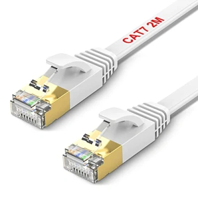 Abbildung von TBMax 2m Netzwerkkabel Cat 7 Ethernet Kabel 10Gbit/s 600Mhz Gigabit LAN Flaches Patchkabel mit RJ45 kompatibel Cat.6/Cat5 für Router/Modem/Switch/PS4Weiß