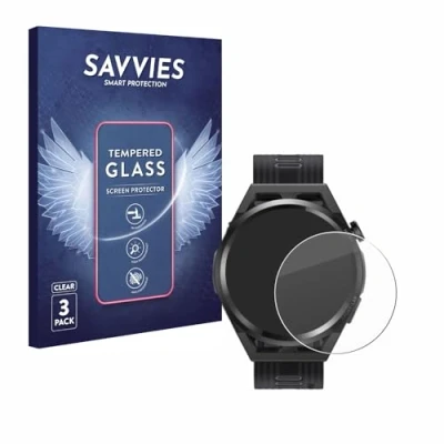 Abbildung von Savvies Panzer Schutz Glas für Huawei Watch GT Runner (3 Stück) 9H Hartglas, Anti Fingerprint, Displayschutz