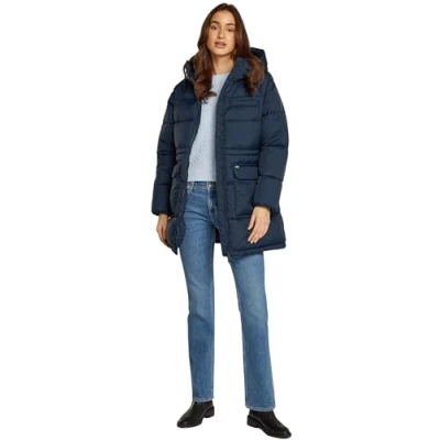 Abbildung von Tommy Jeans Damen Daunenmantel Midi Puffer mit Kapuze, Blau (Dark Night Navy), XXS