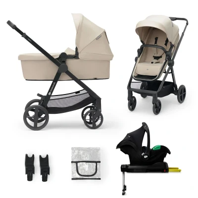 Abbildung von Kinderkraft NEWLY Kinderwagen 4 in 1, Komplettset bis 22 kg, Leicht Kombikinderwagen mit Babyschale Regenschutz Fußsack, wasserfestes Verdeck UPF50+, Zusammenklappen, Liegeposition, Beige