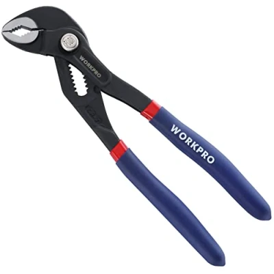 Abbildung von WORKPRO Profi Wasserpumpenzange 180mm aus Cr V Stahl Rohrzange verstellbar Schnellspanner mit Rillen Gleitgelenk Max. Öffnung: 33mm