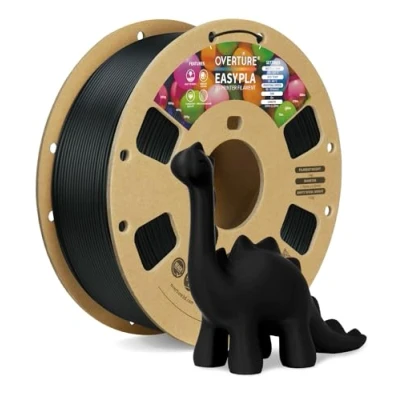 Abbildung von OVERTURE Easy PLA 1.75 mm 3D Druckerfilament, 1kg (2.2 lbs), Verstärkt Zähigkeit PLA, Maßgenauigkeit +/ 0,02mm(Schwarz)