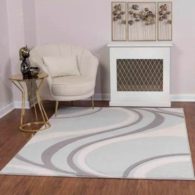 Abbildung von Surya Toulouse Wohnzimmer Teppich modern Abstrakt Design in Marmor Optik für Wohnzimmer, Esszimmer, Schlafzimmer groß, weicher Kurzflor 160x213 cm Grau und Hellbeige