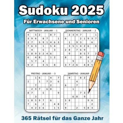 Abbildung von Sudoku 2025: für Erwachsene und Senioren 365 Rätsel das ganze Jahr (Leicht bis Sehr Schwer), Herausforderung Spaß, mit alle lösungen.