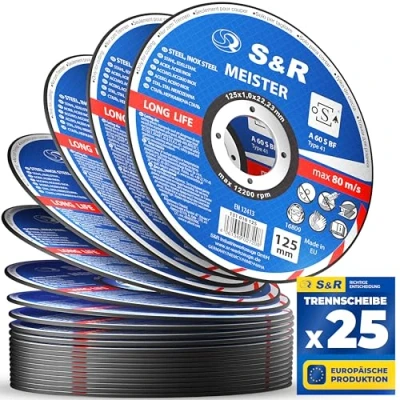 Abbildung von S&amp;R Trennscheibe in Profi Qualität, Made EU, für Metall, Stahl, Edelstahl/INOX, (DIN EN 12413 und ISO 9001), Glasfaserarmierung, Dispergier /Anreibeharz, Glasfaserarmierung