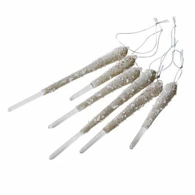 Abbildung von Loberon Anhänger 6er Set Roussac, Aufwendig mit Perlen Besetzt, Glitzerndes Design, Christbaumschmuck, Weihnachtsdekoration, Weihnachten, Glas, Polyester, klar/Champagner