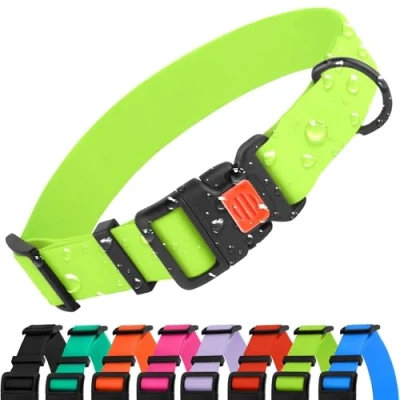 Abbildung von CollarDirect Verstellbares Hundehalsband, bunt, wasserfest, für kleine, mittelgroße und große Hunde, Welpen, 9 Farben (Limettengrün, M (30 40 cm))