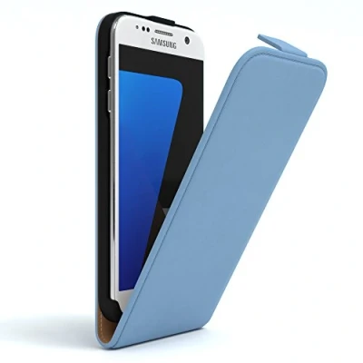 Abbildung von EAZY Case Hülle kompatibel mit Samsung Galaxy S7 Flip Cover zum Aufklappen, Handyhülle aufklappbar, Schutzhülle, Flipcover, Flipcase, Flipstyle vertikal klappbar, aus Kunstleder, Hell Blau