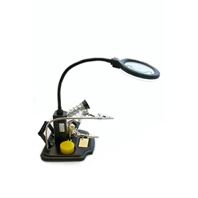 Abbildung von edi tronic LED Tischlupenleuchte Lupe mit Zubehör Dritte Hand Metallschwamm Kolophonium Set Lötkolbenhalterung Schwanenhals