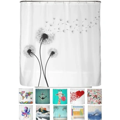 Abbildung von arteneur® Pusteblume Schwarz und Weiß Anti Schimmel Duschvorhang 180x180 Recycelt mit Öko Tex Standard 100 Beschwerter Saum, Blickdicht, Wasserdicht, Waschbar, 12 Ringe