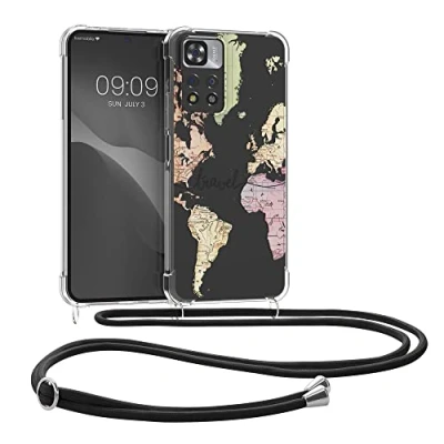 Abbildung von kwmobile Necklace Case kompatibel mit Xiaomi Redmi Note 11 Pro+ 5G / Pro Plus Hülle Silikon Cover Handykette Schwarz Mehrfarbig Transparent Travel Schriftzug