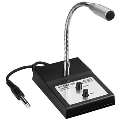 Abbildung von MONACOR 230280 ECM 200 Tisch Mikrofon mit Schwanenhals, Elektret Mikro fürDurchsagenundkleineGesprächsrunden,Sprach Verstärkerinkl.Pop Schutz,inSchwarz/Silber