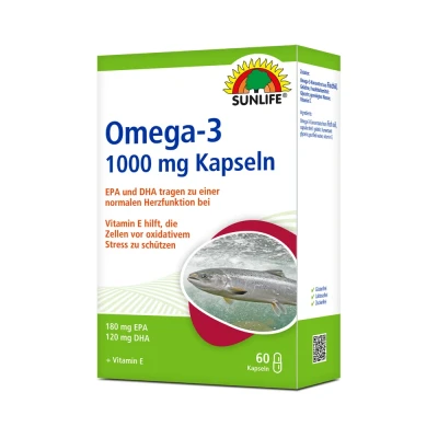Abbildung von SUNLIFE SUNLIFE® Omega 3 Kapseln 1000 mg 60 Stk Herzgesundheit Gehirnfunktion 1 Kapsel pro Tag mit ausreichend Flüssigkeit schlucken