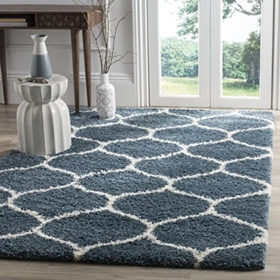 Abbildung von SAFAVIEH Zottelig Teppich für Wohnzimmer, Esszimmer, Schlafzimmer Hudson Shag Collection, Hoher Flor, Schieferblau und Elfenbein, 155 X 229 cm