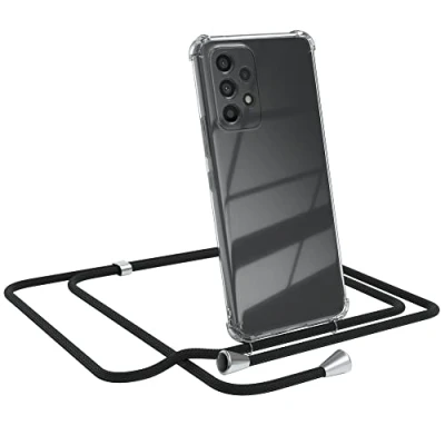 Abbildung von EAZY CASE Handykette kompatibel mit Samsung Galaxy A53 (5G) Handyhülle Umhängeband, Handykordel Schutzhülle, Silikonhülle, Hülle Band, Stylische Kette für Smartphone, Schwarz