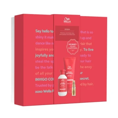 Abbildung von Wella Professionals Invigo Color Brilliance Geschenkset für feines Haar farbschützende Pflege Set aus 300 ml Shampoo, 200 Conditioner und 30 Oil Reflections Haaröl inkl. Geschenkbox