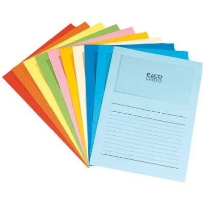 Abbildung von Elco 29488 Ordo Classico Organisationsmappen mit Sichtfenster 120 g/m² 10 Farben sortiert Papiermappen (220 x 310 mm) Aufdruck und Fenster, 180 100 mm, Karton Stück