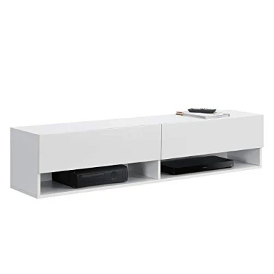 Abbildung von en.casa Hängeschrank Halmstad TV Lowboard 140 cm zwei Ablagefächer Weiß