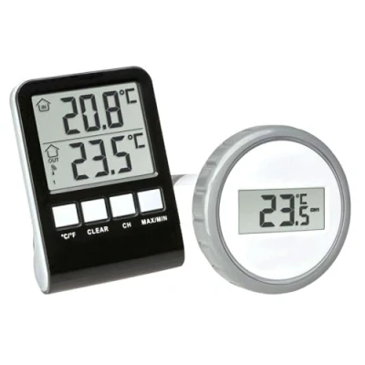 Abbildung von TFA Dostmann PALMA, Flüssigkeitsumgebungs Thermometer, Indoor/Outdoor, Schwarz, Grau, Kunststoff, Quadratisch, C