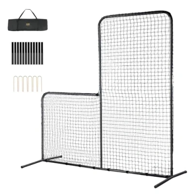 Abbildung von VEVOR L Typ Baseball für Schlagkäfig, 213 x 96 cm und Softball Sicherheitsschirm, Tragbares Schlagnetz mit Tragetasche &amp; Bodenpfählen, Pitching Netz zum Schutz der Pitcher, Schwarz