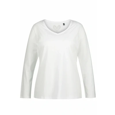 Abbildung von Ulla Popken Vausschnitt Langarmshirt, Damen, Größe: 54/56, Schneeweiß