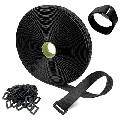 Abbildung von Newaner 10M klettband kabelbinder mit 50 schnalle, klettverschluss wiederverschließbar 2cm Breit, freie schnittlänge Kabel klett, für Organisieren, Schläuche, Schnüre, Schwarz