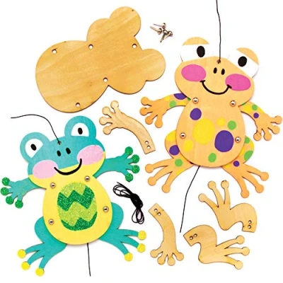 Abbildung von Baker Ross Bastelsets Holzfiguren „Frosch“ (4 Stück) Bastelidee zu Ostern für Kinder zum Zusammensetzen und Dekorieren