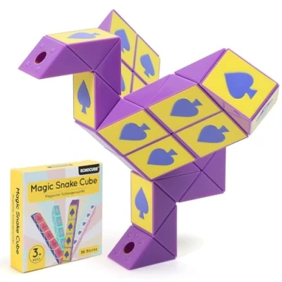 Abbildung von ECHOCUBE Magic Snake Cube im Poker Design, 36 Blöcke Magische Schlange Würfel Party Bag Füller für Kinder, Twist Puzzle Spielzeug, pädagogische Fidget Toys, Partygeschenke (Lila)