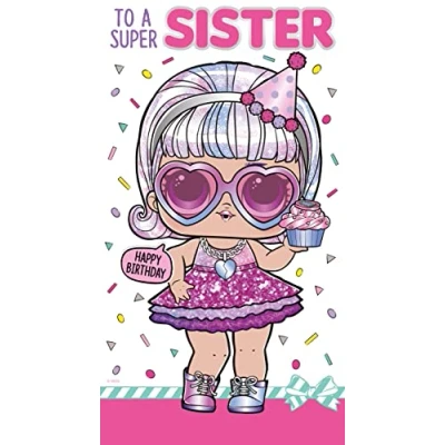 Abbildung von Danilo Cards Geburtstagskarte für Schwester, LOL Überraschung, Geburtstagskarte, Happy Birthday, Schwester mehrfarbig, 22,9 x 12,7 cm